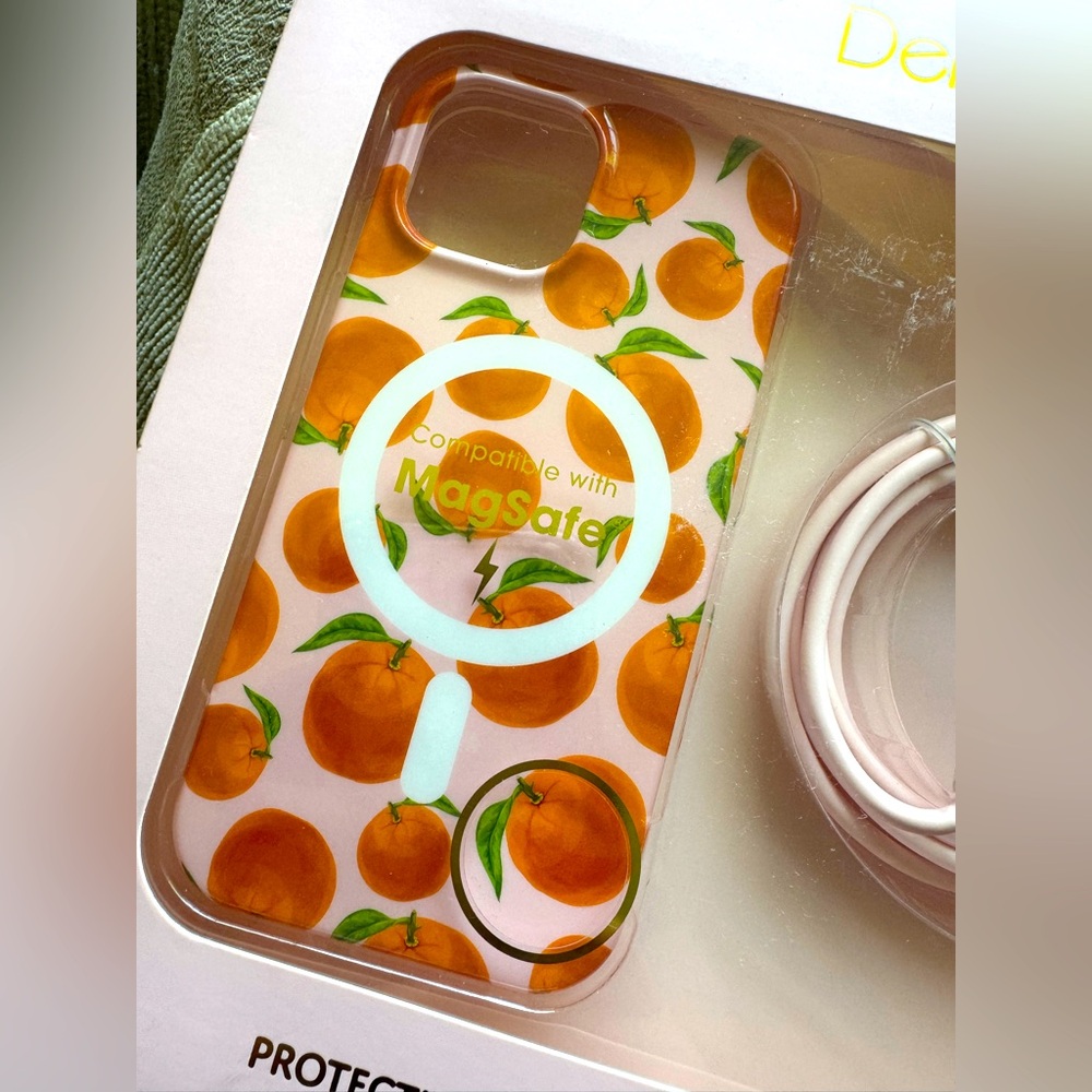 NEW! Delilah Orange Design Protective Slim Case + USB-C Cable for iPhone 15 - Picture 5 of 9